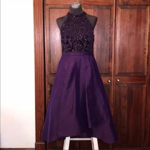 Adrianna Papell Deep Purple Beaded Halter A-Line Dress